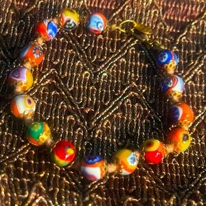 Vintage Murano Glass Millefiori Beaded Bracelet 8"